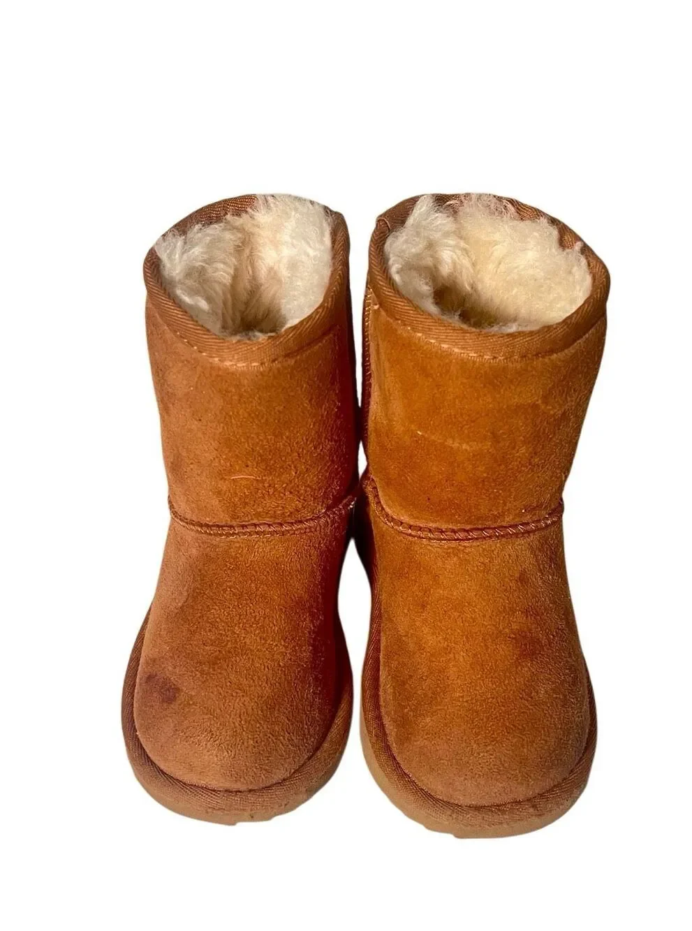 UGG Classic Short Boots Chestnut Suede W Plush Exposed Sheepskin Collar Sz 8 T